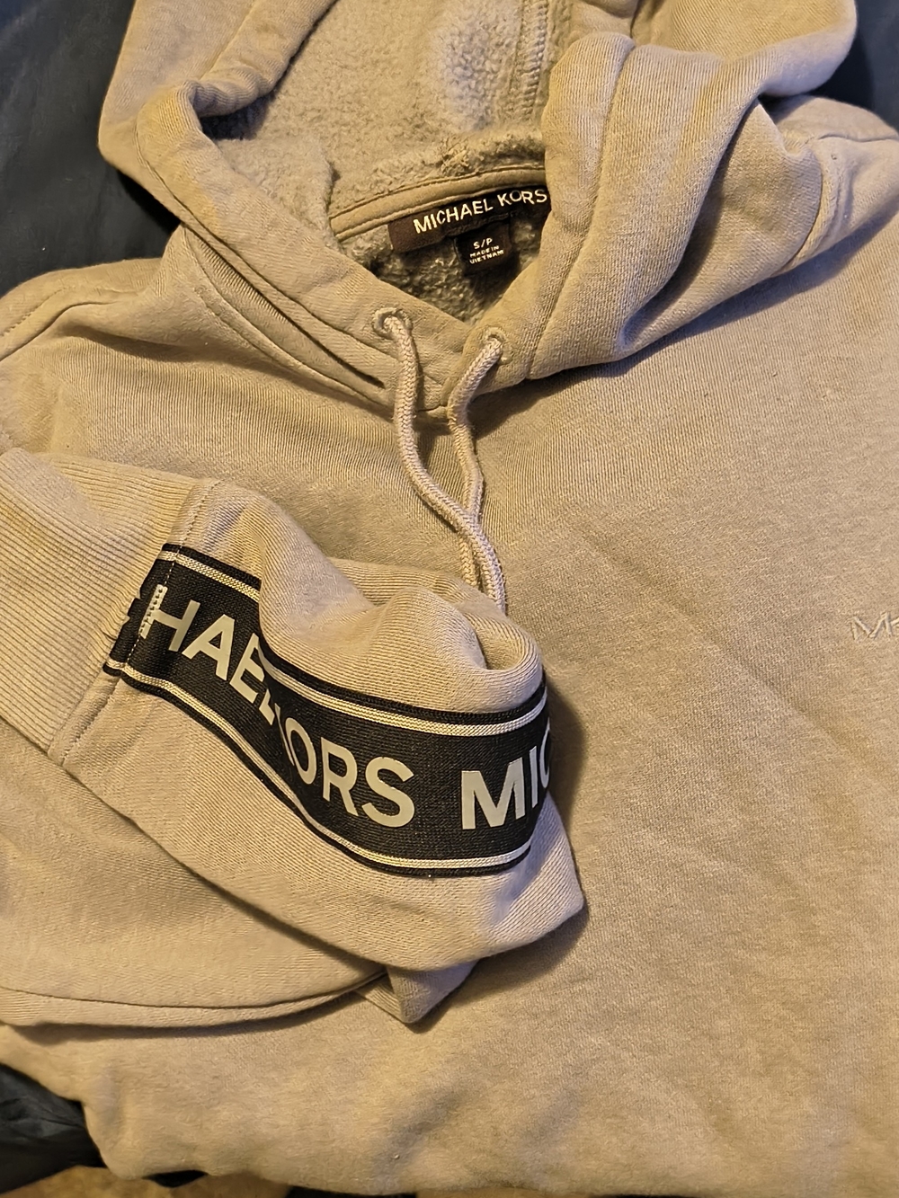 Michael Kors Men’s Beige Crewneck Hoodie with Branded Sleeve Tape